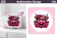Highland Cow Floral Pillow | Cute Cow Roses Sublimation Product Image 1