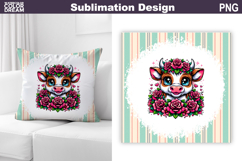 Cow Floral Pillow | Cute Cow Roses Sublimation Product Image 1