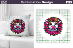 Cow Floral Pillow | Cute Cow Roses Sublimation Product Image 1