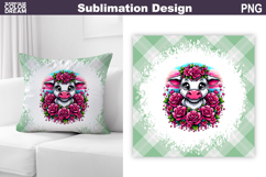 Cow Floral Pillow | Cute Cow Roses Sublimation Product Image 1