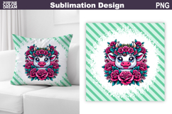 Cow Floral Pillow | Cute Cow Roses Sublimation Product Image 1
