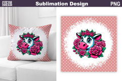 Cow Floral Pillow | Cute Cow Roses Sublimation Product Image 1
