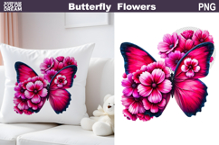 Butterfly Flowers Clipart | Pink Butterfly Sublimation Product Image 1