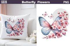 Butterfly Flowers Clipart | Pink Butterfly Sublimation Product Image 1
