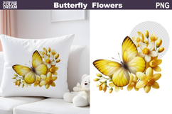 Butterfly Flowers Clipart | Yellow Butterfly Sublimation Product Image 1
