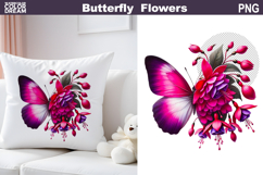 Butterfly Flowers Clipart | Pink Butterfly Sublimation Product Image 1