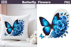 Butterfly Sublimation | Blue Butterfly Floral Clipart Product Image 4