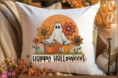 Faux embroidery Happy Halloween flower ghost sublimation png Product Image 4