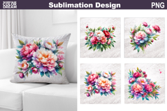 Peony Pillow Sublimation | Ocean SuPink Flowers Sublimation Product Image 1