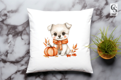 Cute Puppy with Pumpkin Autumn Clipart PNG Product Image 3