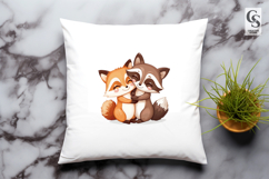 Cute Fox and Raccoon Hug Clipart PNG Product Image 2