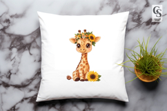 Cute Kawaii Giraffe with Sunflower Clipart PNG Product Image 2