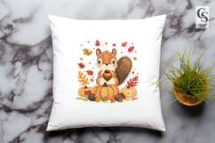 Cute Autumn Squirrel Clipart with Pumpkins and Acorns Product Image 2