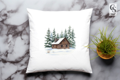 Winter Cabin Snow Scene Clipart Sublimation PNG Product Image 2