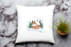 Snowy Cabin Landscape Clipart Sublimation PNG Product Image 2