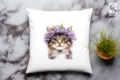 Lilac Flower Cat Head Clipart Sublimation PNG Product Image 2