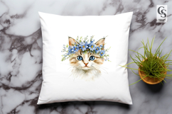 Blue Floral Kitten Clipart Sublimation PNG Product Image 2