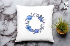 Blue Hydrangea Floral Wreath Clipart Sublimation PNG Product Image 2