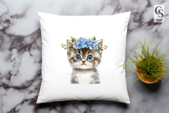 Floral Kitten Head Clipart Sublimation PNG Product Image 2