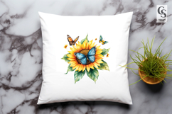 Floral Watercolor Sunflower Butterfly Clipart PNG Product Image 2
