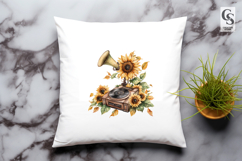 Sunflower Gramophone Clipart Sublimation PNG Product Image 2