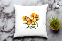 Yellow Butterfly with Flowers Clipart Sublimation PNG Product Image 2