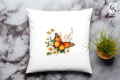 Orange Butterfly Floral Clipart PNG Set Product Image 2