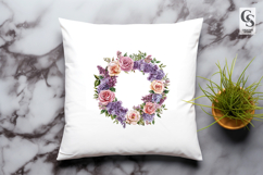 Rose and Lilac Floral Wreath Clipart PNG Product Image 2