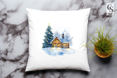 Night Snow Cabin Clipart Sublimation PNG Product Image 2