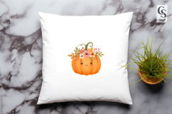 Smiling Floral Pumpkin Clipart Sublimation PNG Product Image 2