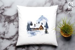 Winter Mountain Cabin Clipart Sublimation PNG Product Image 2