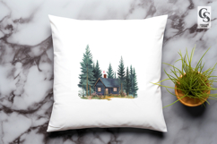 Cabin in Forest Watercolor Clipart Sublimation PNG Product Image 2