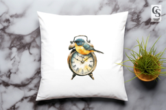 Vintage Bird Clock Watercolor Clipart Sublimation PNG Product Image 2