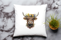 Highland Cow Floral Head Clipart Sublimation PNG Product Image 2