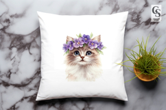 Floral Cat Portrait Clipart PNG Product Image 2