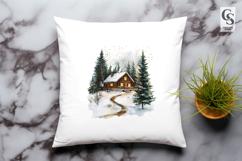 Snowy Cabin in Forest Sublimation Clipart PNG Product Image 2