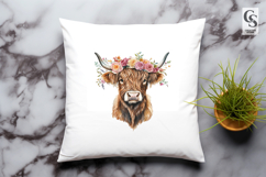 Floral Highland Cow Clipart Sublimation PNG Product Image 2
