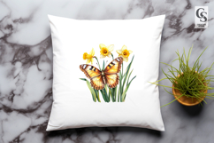 Yellow Butterfly Daffodil Clipart Sublimation PNG Product Image 2