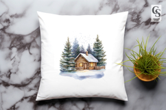 Snow Cabin Landscape Clipart Sublimation PNG Product Image 2