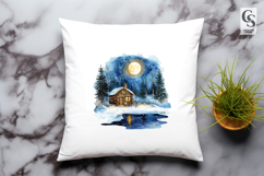 Winter Cabin Landscape Clipart Sublimation PNG Product Image 2