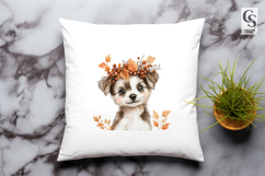 Cute Puppy with Autumn Leaves Sublimation Clipart PNG Product Image 2