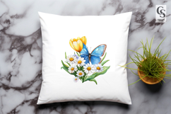 Blue Butterfly Yellow Flower Clipart Sublimation PNG Product Image 2