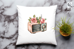 Vintage Radio with Roses PNG Product Image 2