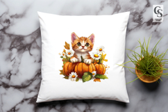 Cute Kitten with Pumpkin Clipart PNG Product Image 3