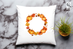 Autumn Pumpkin Wreath Clipart with Fall Leaves Product Image 3