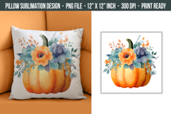 Flower Pumpkin Pillow Design | pillow cover Sublimation Product Image 1