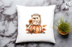 Cute Hedgehog with Pumpkin Clipart PNG Product Image 3