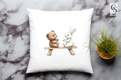 Cute Bunny and Bear Seesaw Clipart Sublimation PNG Product Image 3