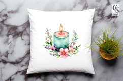 Watercolor Candle Floral Sublimation PNG Clipart Product Image 3