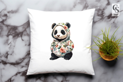 Cute Panda in Floral Hoodie Clipart Sublimation PNG Product Image 2